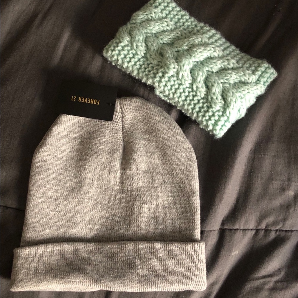 Beanie and knitted head band